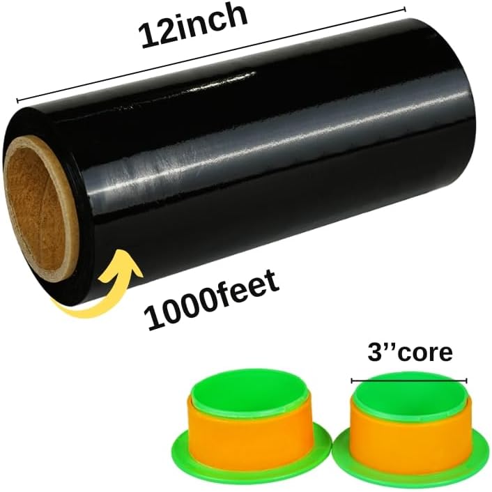 CHUANGSEED Stretch Film 12 in x 1000 ft Moving Wrapping Plastic Shrink Film Strength Stretch 80 Gauge Durable Industrial Strength,Black,2 Pack - Image 2